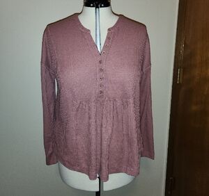 Mauve Button-Down Knit Top